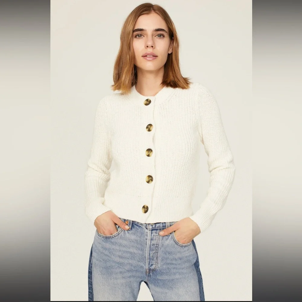 Madewell Textural Knit Cardigan Sweater Chunky creamy off white Ivory Small - Picture 3 of 11